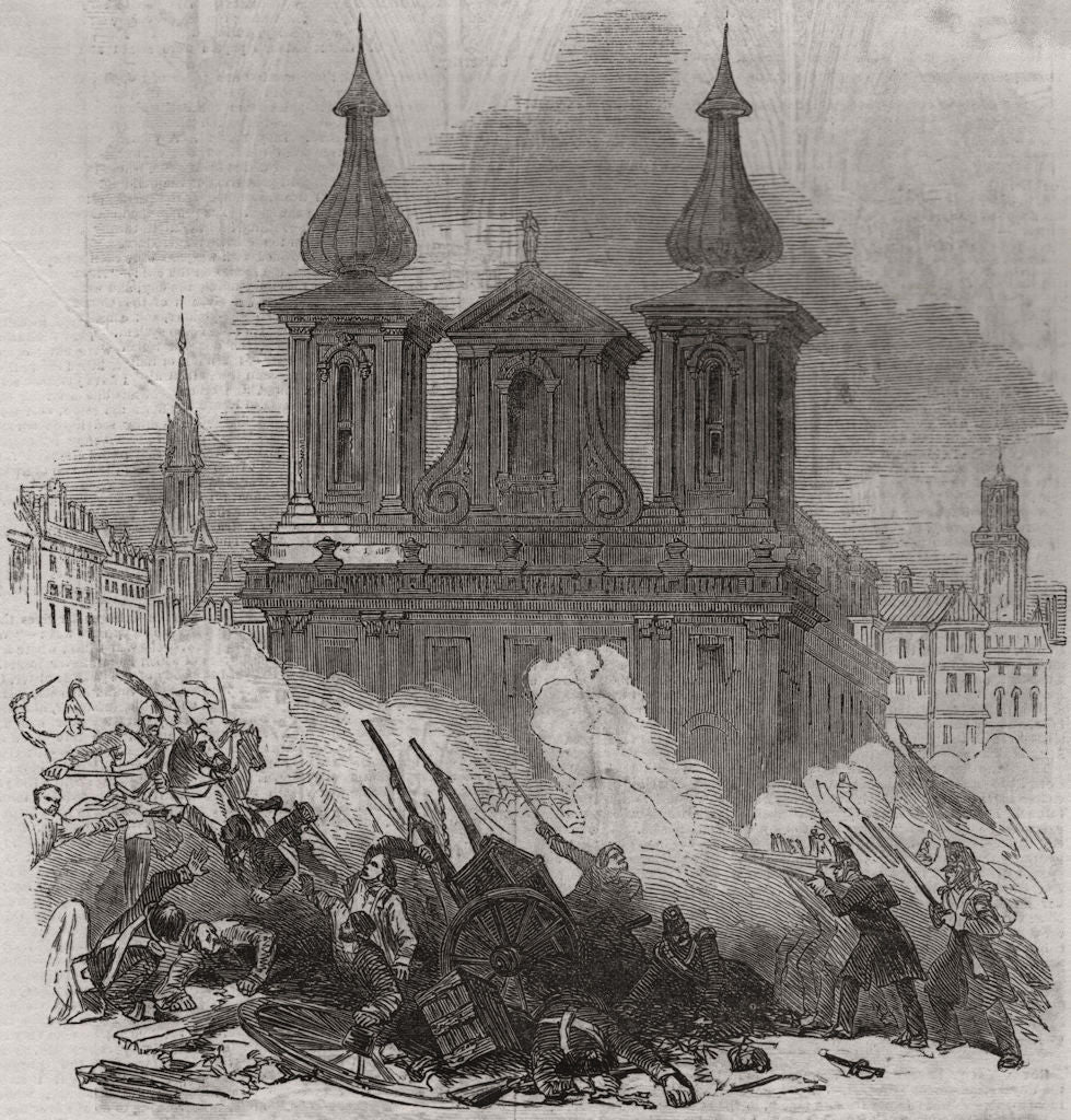 Conflict at the university, Vienna. Austria 1848 old antique print picture